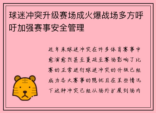 球迷冲突升级赛场成火爆战场多方呼吁加强赛事安全管理